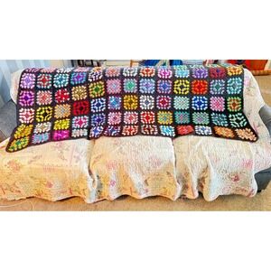 Roseanne Show Couch 80x50 Crochet Granny Cottage Afghan Throw Blanket Multicolor